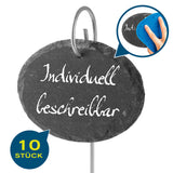 Hoberg Schiefer-Pflanzschilder oval - 10er-Set, wetterfest, individuell beschreibbar, mit robusten Stahl-Erdspießen, 9 x 7 cm Schiefertafeln.