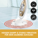 MAXXMEE Vibrations-Dampfbesen mit 100° heißem Dampf, 300 ml Wassertank und 180° drehbarem Kopf für effektive Bodenreinigung.