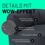 LUMALAND Sitzsack Lounge (320 L) Stahlgrau mit abnehmbarem Bezug, starkem Abperleffekt, extrastarken Nähten und verdecktem Reißverschluss.