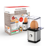GOURMETmaxx Eierkocher für 1 Ei - energiesparend, kompakt, mit Messbecher und modernem Design in Silber/Schwarz.