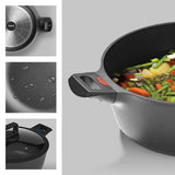 N8WERK Aluguss-Kochtopf mit Hitze Indikator ⌀28 cm 6 L, Antihaft, für alle Herdarten, Deckel mit Silikon-Umrandung, Ilag Ultimate Beschichtung.