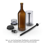 Winemaster Aromaschutz-Flasche - 750 ml - braun mit Glasflasche, verschiebbarem Boden, Edelstahlverschluss und Flaschenständer.