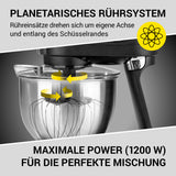 N8WERK Küchenmaschine in der Midnight Edition mit planetarischem Rührsystem und 1200 W für perfekte Teigmischung und vielseitiges Backen.