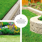 GARVIDA Akku-Rasentrimmer mit Kabelbindern und Trimmerfäden, integrierter Blumenschutz und Schutzblende für präzise Rasenkantenpflege.