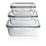 MAXXMEE Glas-Frischhaltedosen Klick-it mit Mikrowellen-Ventil, 6-teiliges Set, auslaufsicher, temperaturbeständig, grau, stapelbar.