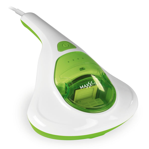 MAXXMEE Milbensauger Vibration weiß/limegreen mit HEPA-13-Filter und UV-C-Licht, entfernt 99,9 % Milben und Allergene.