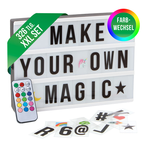 EASYmaxx LED-Leuchtkasten A4 mit 173 Buchstaben, Zahlen & Symbolen & 150 bunten Mood Pics