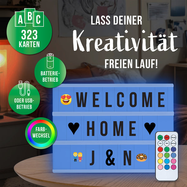 EASYmaxx LED-Leuchtkasten A4 mit 173 Buchstaben, Zahlen & Symbolen & 150 bunten Mood Pics