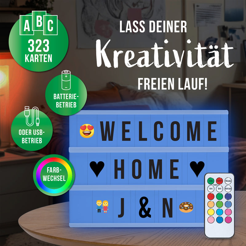 EASYmaxx LED-Leuchtkasten A4 mit 173 Buchstaben, Zahlen & Symbolen & 150 bunten Mood Pics