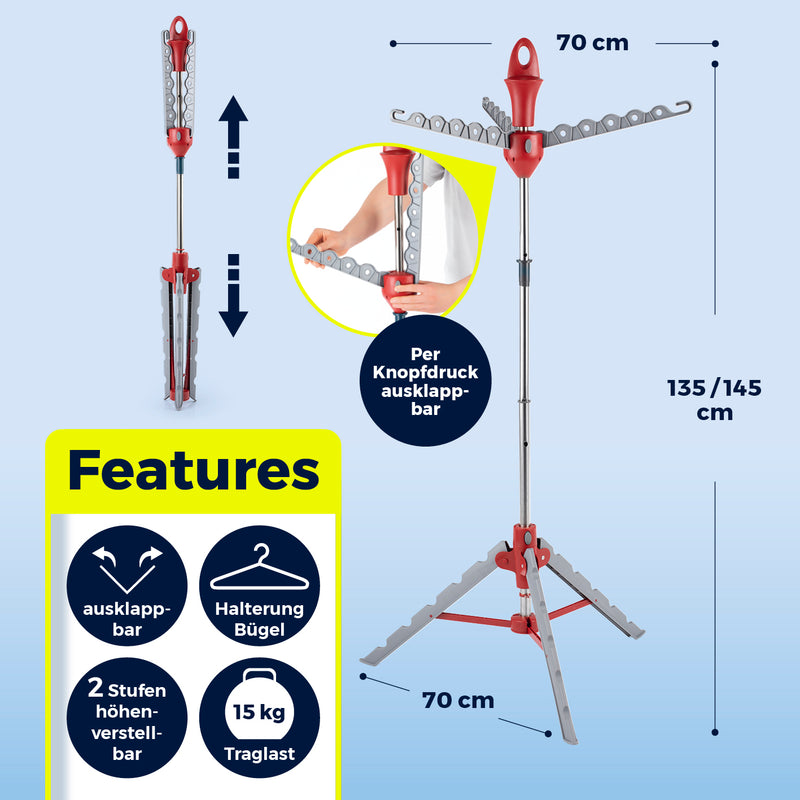 EASYmaxx Wäschespinne für 18 Bügel - klapp- & höhenverstellbar - in- und outdoor