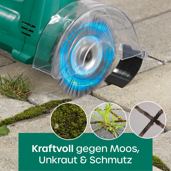 EASYmaxx Fugenreiniger elektrisch 140 Watt grün mit Bürsten zum Entfernen von Moos, Unkraut und Schmutz aus Fugen.