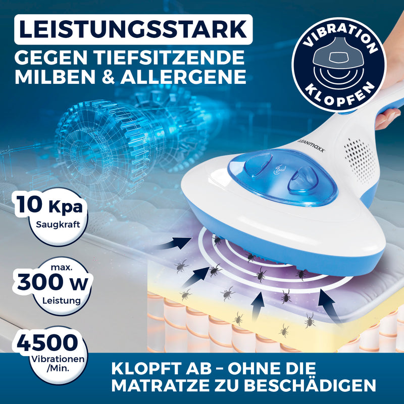 CLEANmaxx Milbensauger Vibration mit UV-C-Licht - entfernt 99,9 % aller Milben - blau/weiß