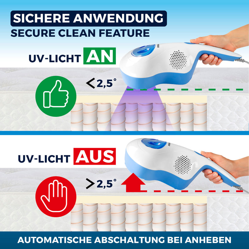 CLEANmaxx Milbensauger Vibration mit UV-C-Licht - entfernt 99,9 % aller Milben - blau/weiß