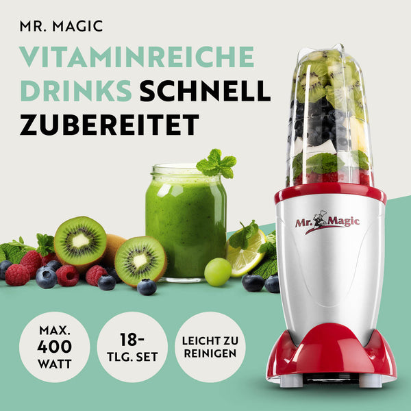 GOURMETmaxx Mixer Mr. Magic - - Küchenmaschine - 18-tlg. - silber / rot