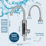 MAXXMEE Warm- & Kaltwasserarmatur mit 360° schwenkbaren Edelstahl-Aufsätzen, IPX4 geschützt, inklusive flexiblem und Standard-Wasserhahn.