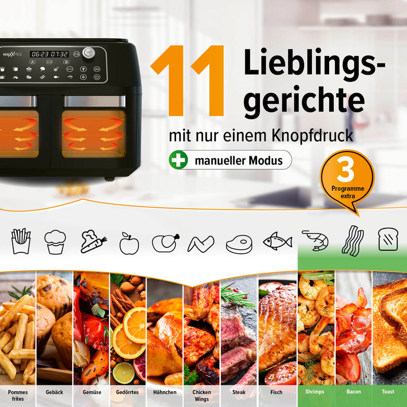 MAXXMEE Heißluft-Fritteuse Doppelkammer 11l - schwarz