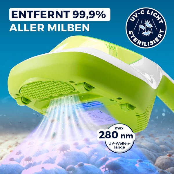 CLEANmaxx Milbensauger Vibration mit UV-C-Licht - entfernt 99,9 % aller Milben - weiß/limegreen
