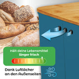 LUMALAND Cuisine Brotkasten aus Metall mit Bambus Deckel - Rechteckig 30,5 x 23,5 x 14 cm - Blau