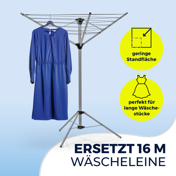 EASYmaxx Wäschespinne 1600 - 16m Trockenlänge - klein & klappbar - in- & outdoor
