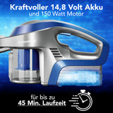 CLEANmaxx Akku-Zyklonstaubsauger, kabellos, aufladbar mit 14,8V Akku, 150W Motor und bis zu 45 Min. Laufzeit für flexible Reinigung.