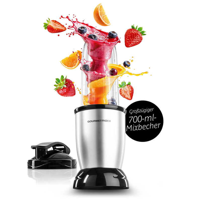 GOURMETmaxx Nutrition Mixer - 4-tlg. mit 700-ml-Mixbecher, rostfreier Edelstahlklinge, ideal für Smoothies und Babynahrung.