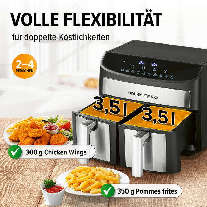 GOURMETmaxx Doppelkammer-Heißluftfritteuse 2x3,5L - Timer, 10 Programme - 2400 W