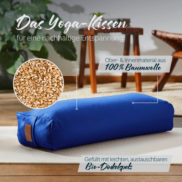 #DoYourYoga Yoga-Bolster Paravati - gefüllt mit Bio-Dinkelspelz - 67 x 22 x 13 cm - Navyblau