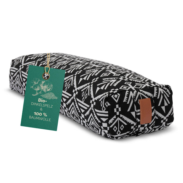 #DoYourYoga Yoga-Bolster Paravati - gefüllt mit Bio-Dinkelspelz - 67 x 22 x 13 cm - Style 7 (Schwarz-Weiß)