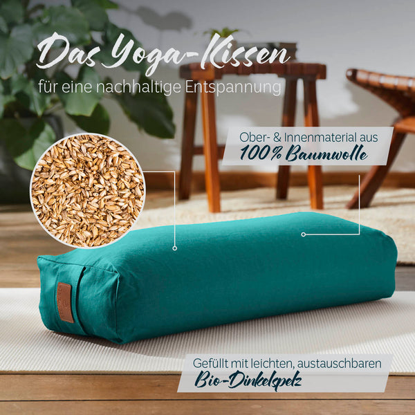 #DoYourYoga Yoga-Bolster Paravati - gefüllt mit Bio-Dinkelspelz - 67 x 22 x 13 cm - Dunkelgrün