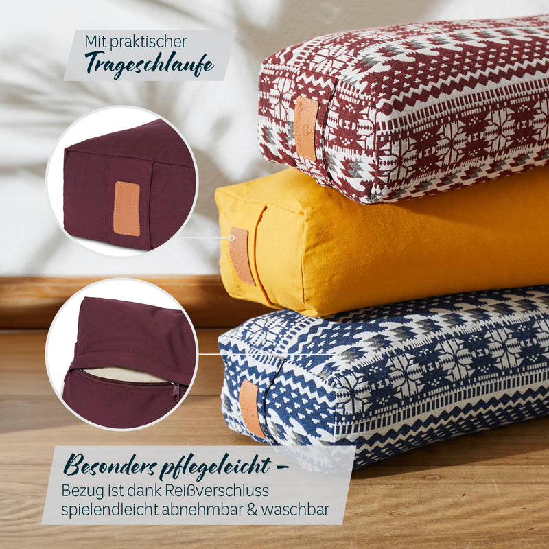 #DoYourYoga Yoga-Bolster Paravati - gefüllt mit Bio-Dinkelspelz - 67 x 22 x 13 cm - Bordeaux