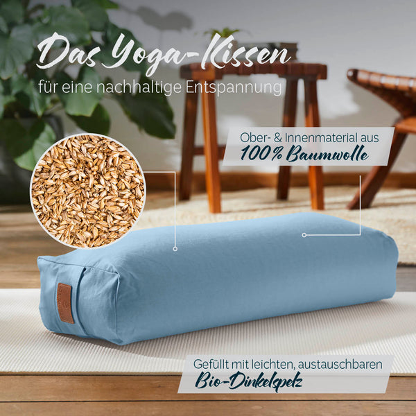 #DoYourYoga Yoga-Bolster Paravati - gefüllt mit Bio-Dinkelspelz - 67 x 22 x 13 cm - Hellblau