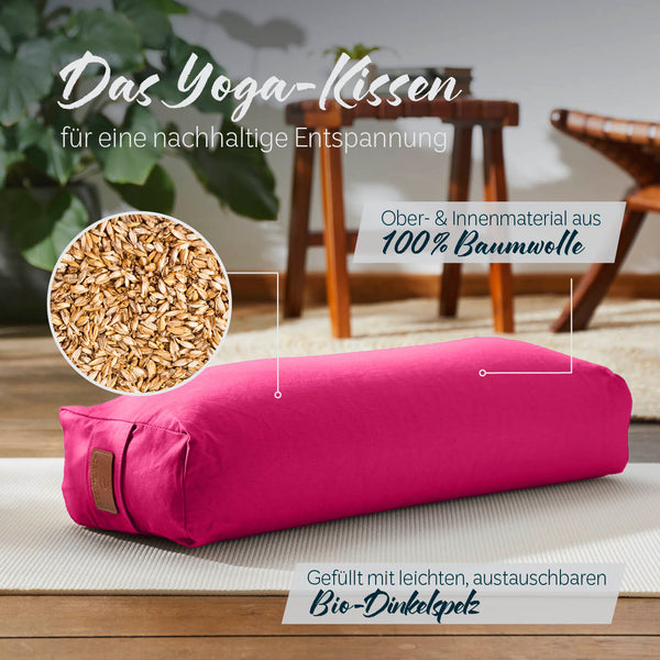 #DoYourYoga Yoga-Bolster Paravati - gefüllt mit Bio-Dinkelspelz - 67 x 22 x 13 cm - Pink