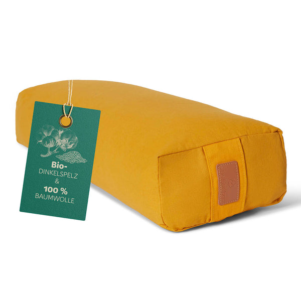 #DoYourYoga Yoga-Bolster Paravati - gefüllt mit Bio-Dinkelspelz - 67 x 22 x 13 cm - Indischgelb