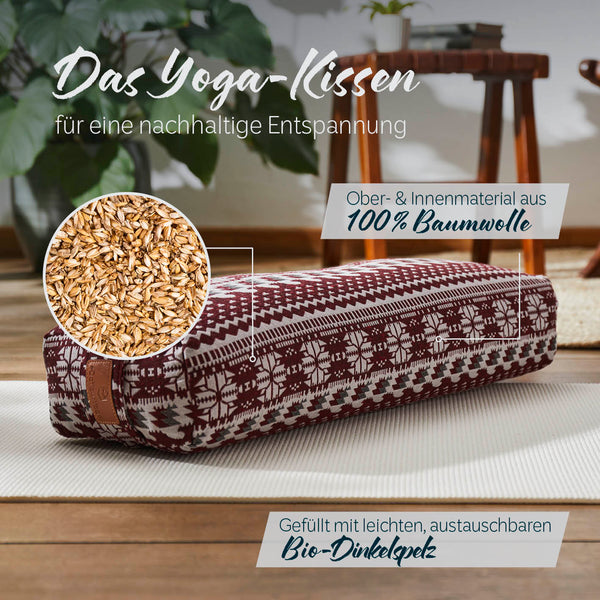 #DoYourYoga Yoga-Bolster Paravati - gefüllt mit Bio-Dinkelspelz - 67 x 22 x 13 cm - Style 9 (Rot-Weiß)