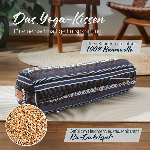 #DoYourYoga Yoga-Bolster Tarik - gefüllt mit Bio-Dinkelspelz - 68 x 22 x 22 cm - Style 11