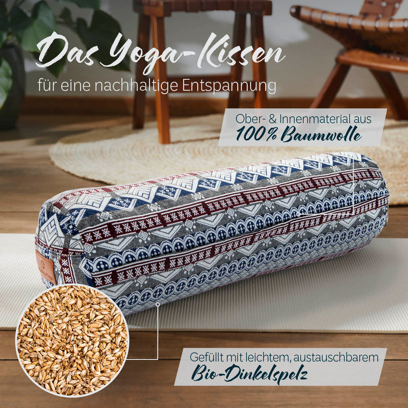 #DoYourYoga Yoga-Bolster Tarik - gefüllt mit Bio-Dinkelspelz - 68 x 22 x 22 cm - Style 19