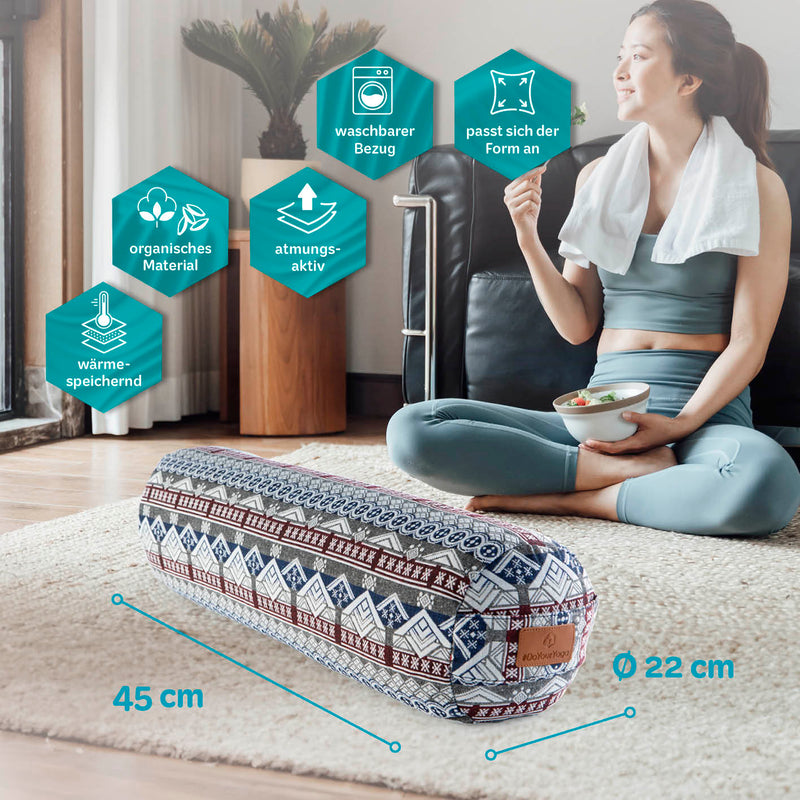 #DoYourYoga Yoga-Bolster Tarik - gefüllt mit Bio-Dinkelspelz - 68 x 22 x 22 cm - Style 19