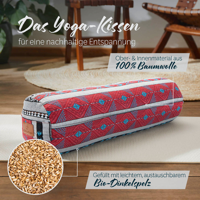 #DoYourYoga Yoga-Bolster Tarik - gefüllt mit Bio-Dinkelspelz - 68 x 22 x 22 cm - Style 16