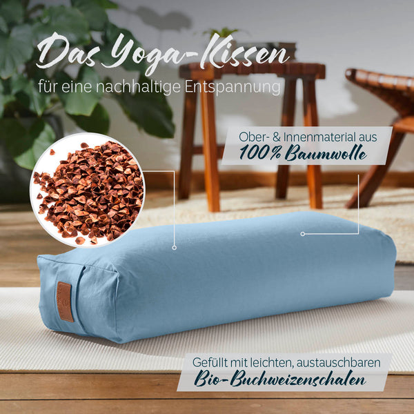 #DoYourYoga Yoga-Bolster Paravati - gefüllt mit Bio-Buchweizenschalen - 67 x 22 x 13 cm - Hellblau