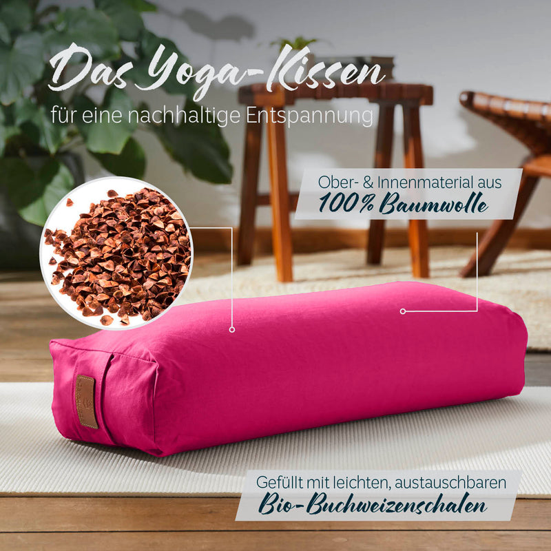 #DoYourYoga Yoga-Bolster Paravati - gefüllt mit Bio-Buchweizenschalen - 67 x 22 x 13 cm - Pink