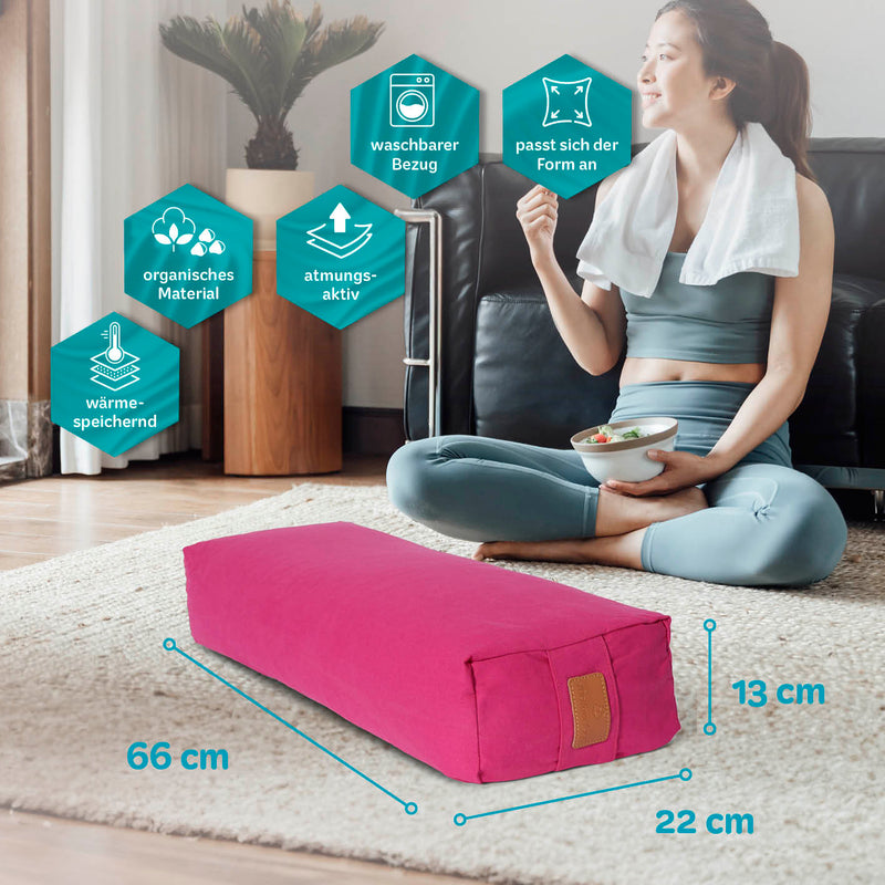 #DoYourYoga Yoga-Bolster Paravati - gefüllt mit Bio-Buchweizenschalen - 67 x 22 x 13 cm - Pink