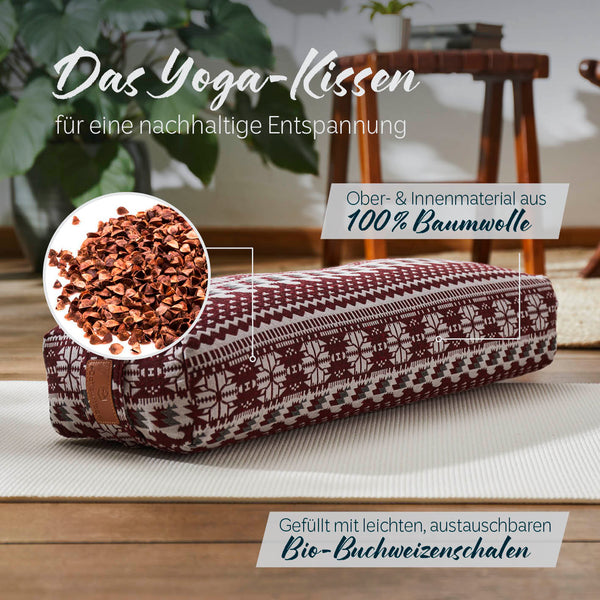 #DoYourYoga Yoga-Bolster Paravati - gefüllt mit Bio-Buchweizenschalen - 67 x 22 x 13 cm - Style 9 (Rot-Weiß)