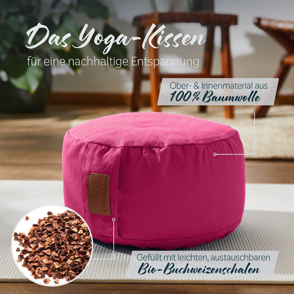 #DoYourYoga  Yoga-Kissen Vishnu - gefüllt mit Bio-Buchweizenschalen - Rund 30 x 30 x 15 cm - Pink