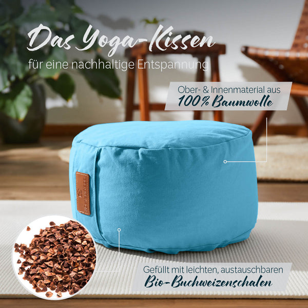 #DoYourYoga  Yoga-Kissen Vishnu - gefüllt mit Bio-Buchweizenschalen - Rund 30 x 30 x 15 cm - Hellblau