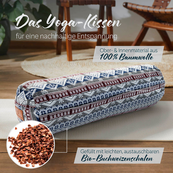 #DoYourYoga Yoga-Bolster Tarik - gefüllt mit Bio-Buchweizenschalen - 68 x 22 x 22 cm - Style 19