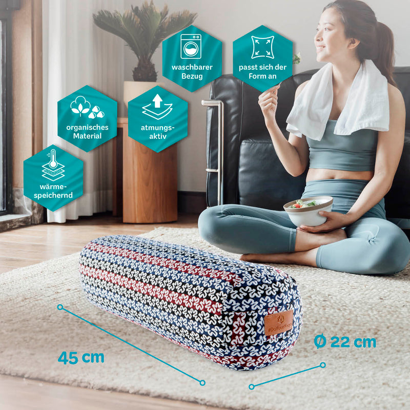 #DoYourYoga Yoga-Bolster Tarik - gefüllt mit Bio-Buchweizenschalen - 68 x 22 x 22 cm - Style 17