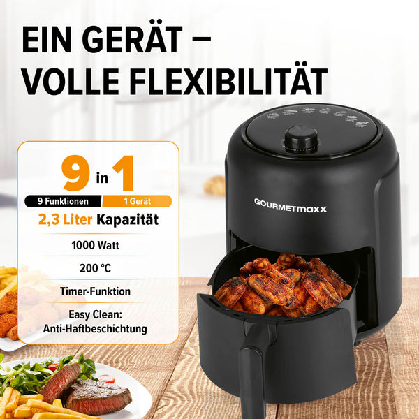 GOURMETmaxx Heißluftfritteuse, 2,3 l - 9 Funktionen, 1000 W - fettarm frittieren