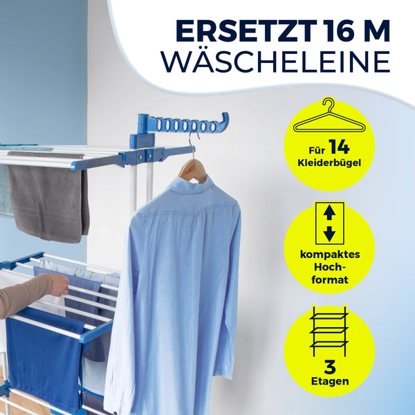 EASYmaxx Wäsche-Tower 1600 mit Rollen, 3 Etagen & 2 Seitenflügeln für 14 Bügel