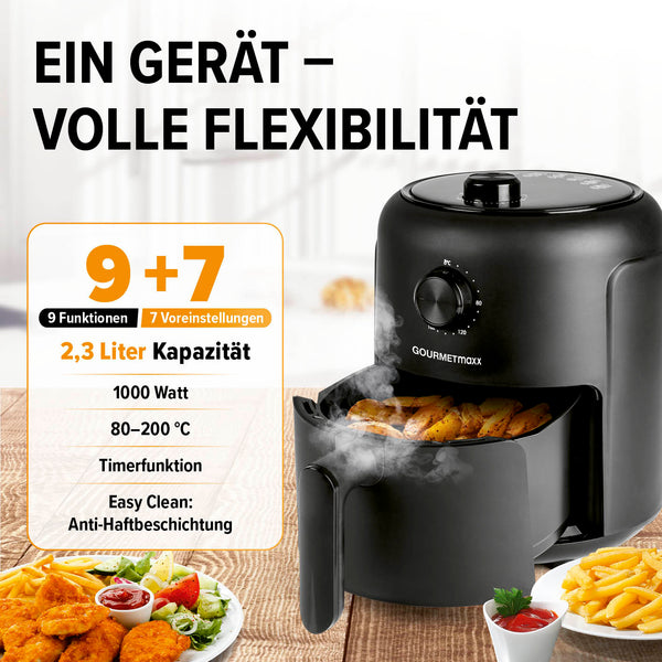 GOURMETmaxx Heißluftfritteuse mit 2,3 l & 1000 Watt - inkl. Timer & 8 Funktionen