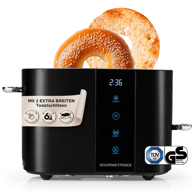 GOURMETmaxx Toaster, 2 Scheiben - 6 Bräunungsgrade, Touchscreen, Brötchenaufsatz